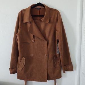 Trench style faux suade coat